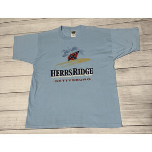 VTG Y2K Herrs Ridge Gettysburg PA Battlefield Flag Graphic T Shirt Size XL